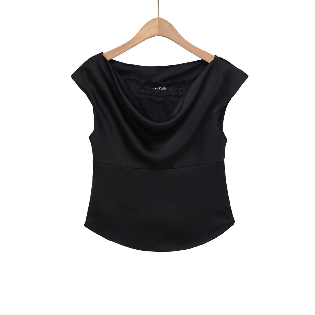 Damen elegante Satinbluse mit raffiniertem Wasserfall-Ausschnitt EB