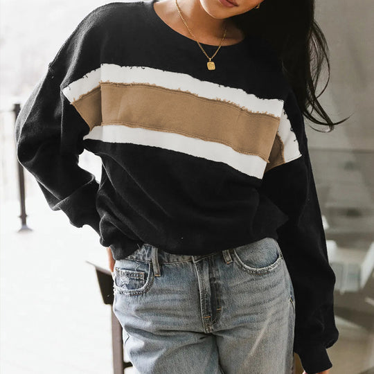 Damen Kuscheliger Oversized Pullover mit Streifen EB
