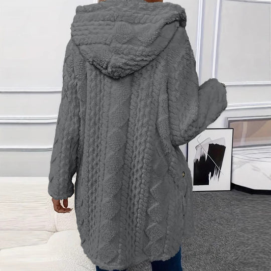 Damen Gemütlicher Hoodie-Mantel aus Teddy-Fleece EB