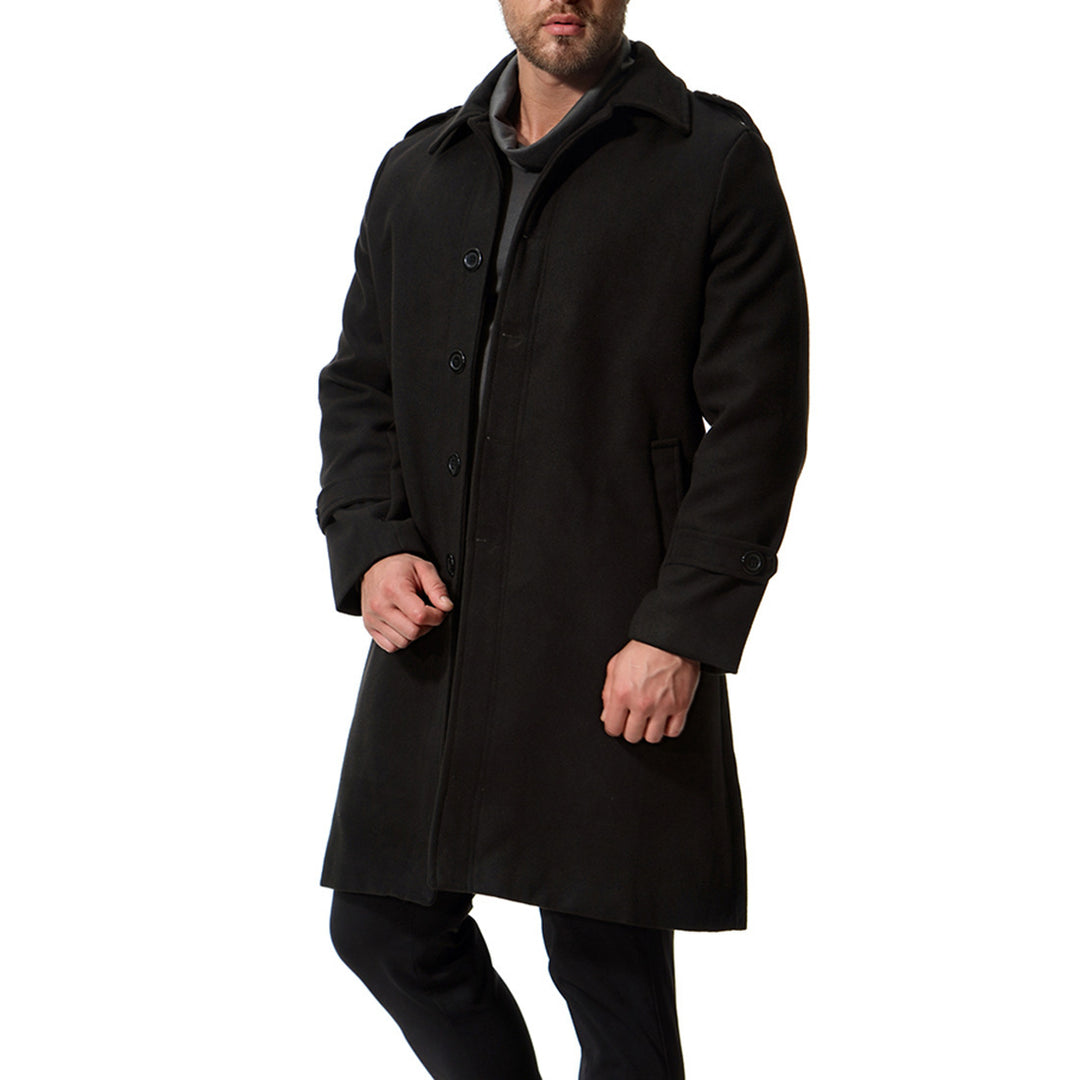 Herren langer Wollmantel mit klassischem Schnitt und praktischen Taschen EB