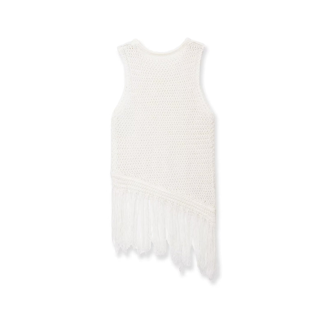 Damen Stricktop mit Fransen und asymmetrischem Schnitt EB