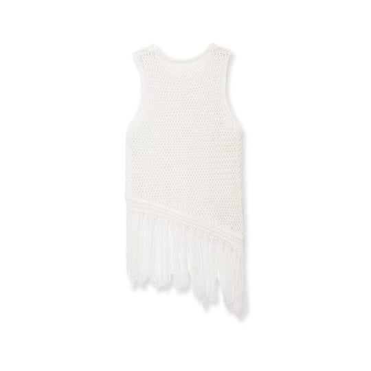 Damen Stricktop mit Fransen und asymmetrischem Schnitt EB
