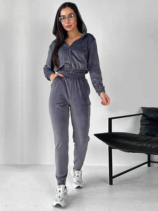 Damen Sportliches Fleece-Loungewear-Set mit Kapuze und tailliertem Schnitt EB