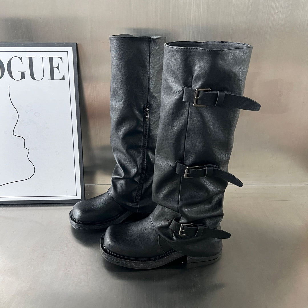 Damen modische Stiefel mit verstellbaren Riemen und robustem Profil EB