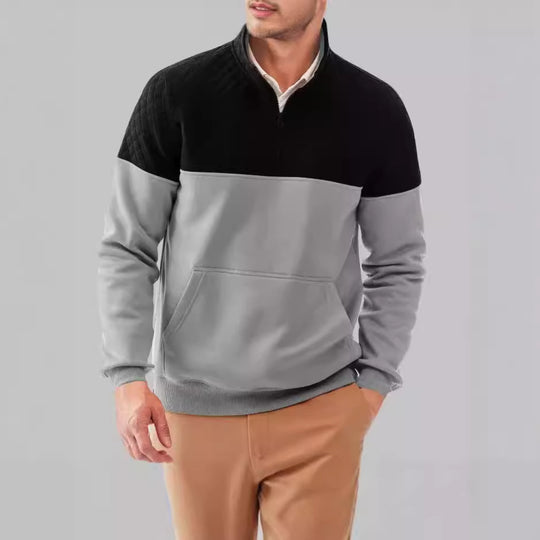Herren Fleece-Pullover mit Steppdetails und hohem Kragen EB