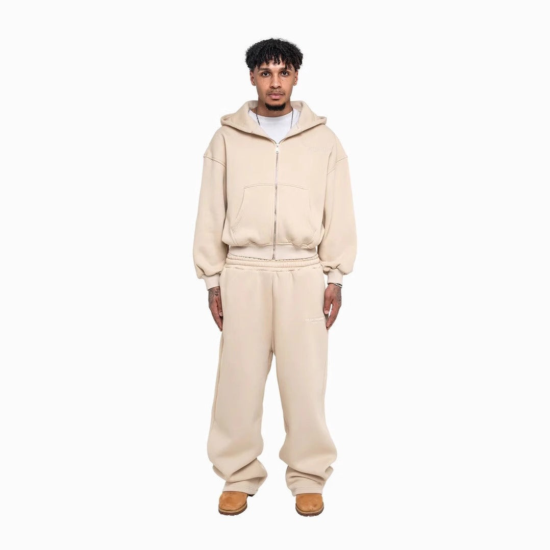 Herren nan lässiges Reißverschluss-Hoodie- und Palazzohose-Set mit dropped-shoulder Silhouette EB