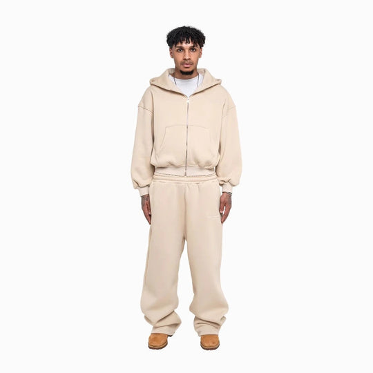 Herren nan lässiges Reißverschluss-Hoodie- und Palazzohose-Set mit dropped-shoulder Silhouette EB