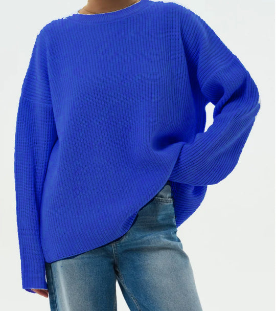 Damen Lässiger Grobstrickpullover mit weiten Ärmeln und modernem Schnitt EB