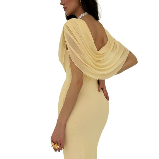 Damen Elegantes Couture-Kleid mit drapiertem Überwurf EB