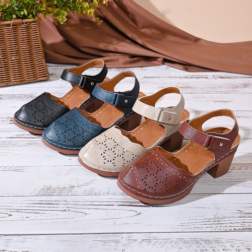 Damen Clogs mit floralem Lochdesign und komfortablem Absatz EB
