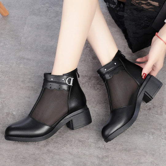 Damen Stiefeletten mit transparentem Netz-Einsatz und modischem Schmuckdetail EB