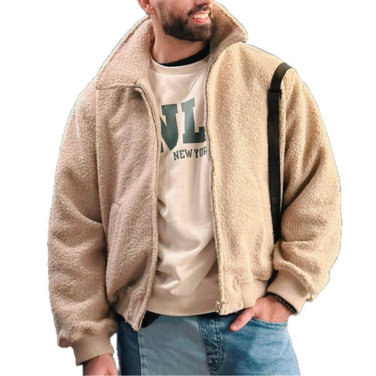 Herren kuschelige Fleecejacke mit hohem Kragen und seitlichen Taschen EB