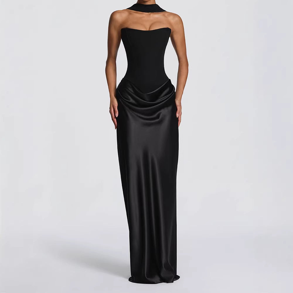 Damen Elegantes Langarm-Maxikleid mit raffinierten Drapierungen EB