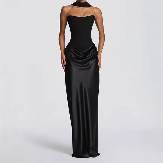 Damen Elegantes Langarm-Maxikleid mit raffinierten Drapierungen EB