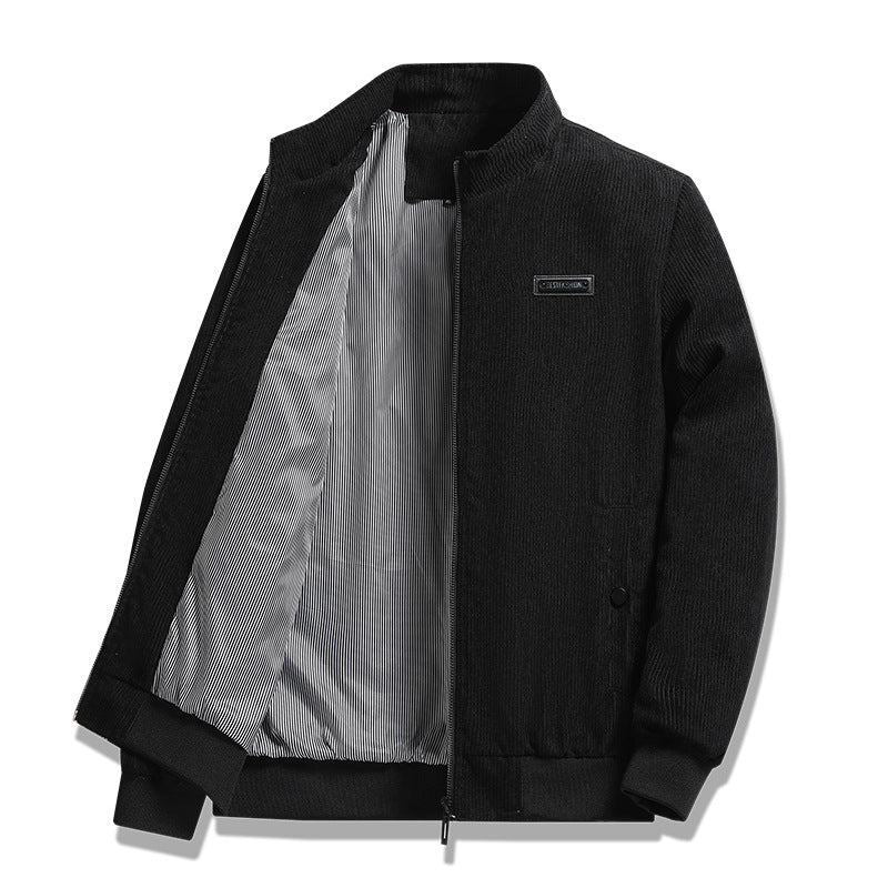Herren nan feiner Cordblouson mit Stehkragen, gestreiftem Innenfutter und verdeckten Druckknopftaschen EB