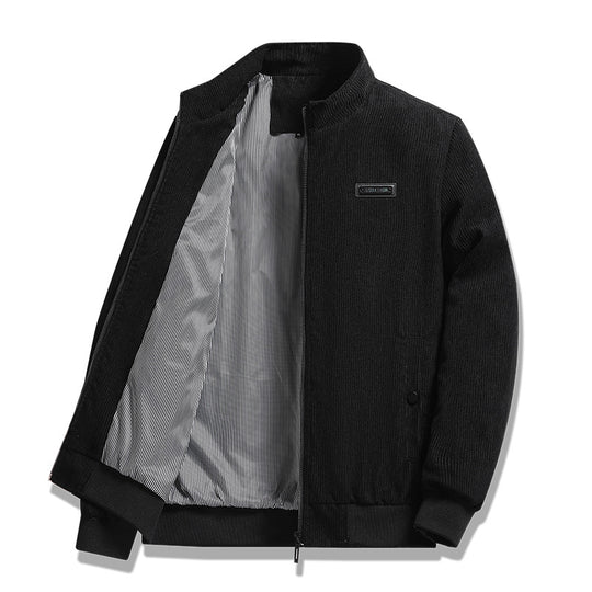 Herren  feiner Cordblouson mit Stehkragen, gestreiftem Innenfutter und verdeckten Druckknopftaschen EB