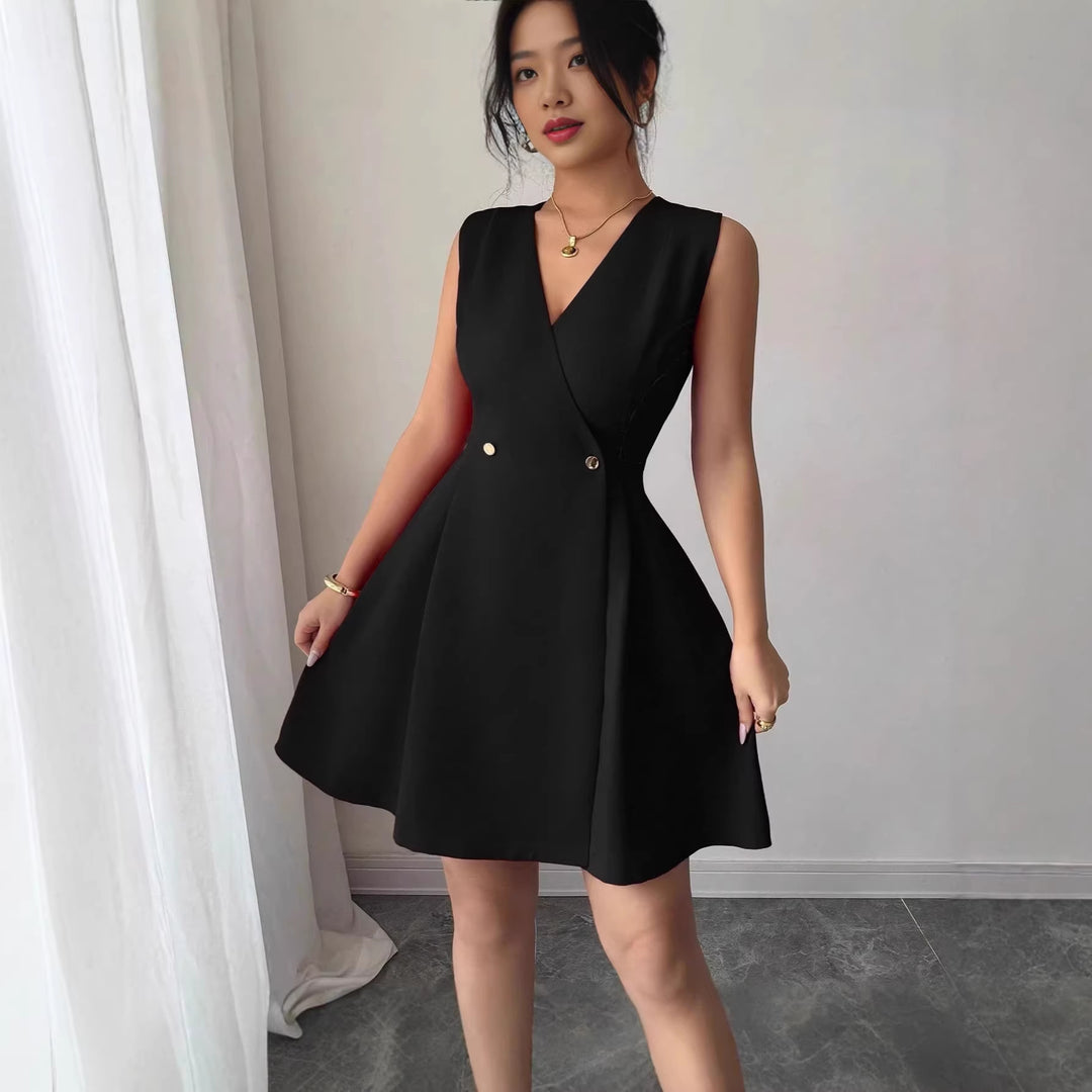 Damen Wickelkleid mit eleganter Silhouette und Knopfdetails EB