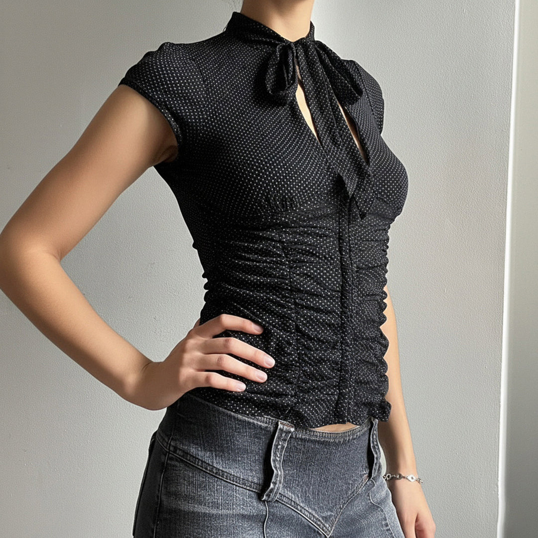 Damen Elegantes Rüschenshirt mit schickem Bindeband EB