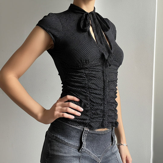 Damen Elegantes Rüschenshirt mit schickem Bindeband EB