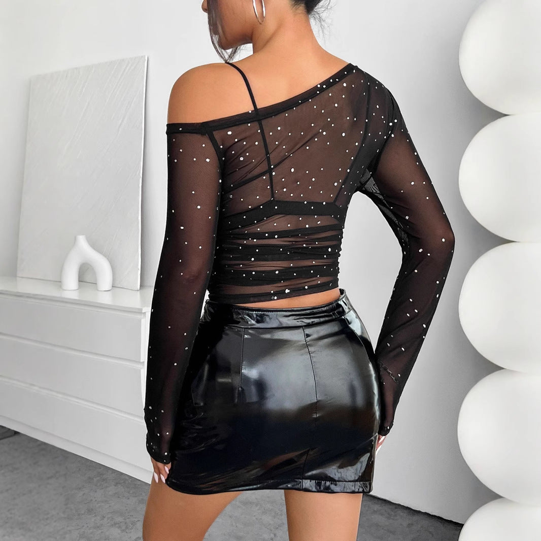 Damen Elegante und transparente Bluse mit Glitzersteinen EB