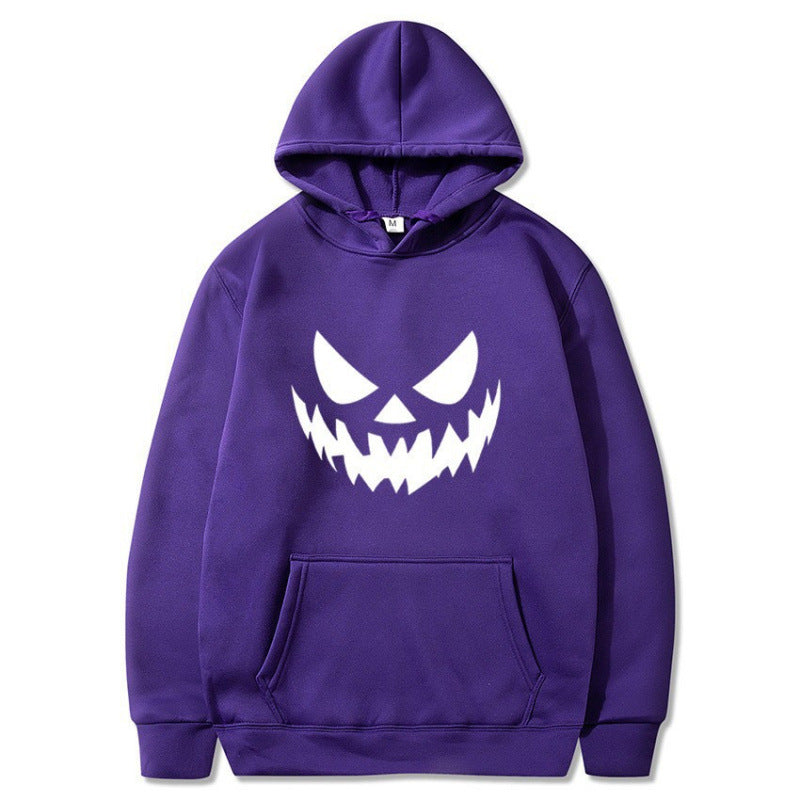 Unisex nan Kapuzenpullover mit gruseligem Kürbisgesicht-Print und Oversize Kängurutasche EB