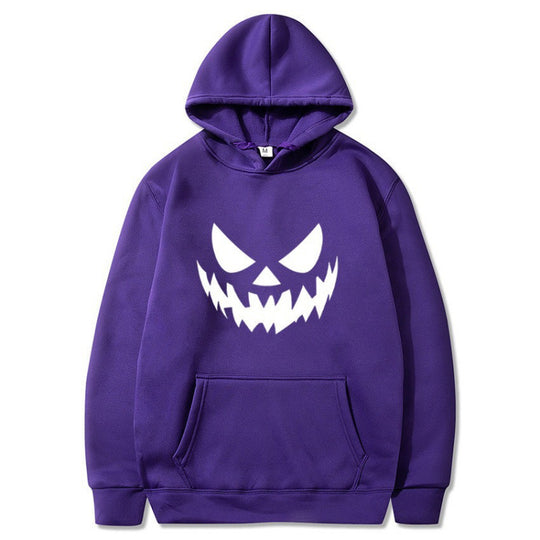 Unisex nan Kapuzenpullover mit gruseligem Kürbisgesicht-Print und Oversize Kängurutasche EB