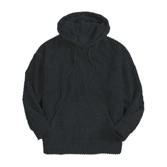 Unisex nan gerippter Samt-Hoodie mit Kapuze und Kängurutasche EB