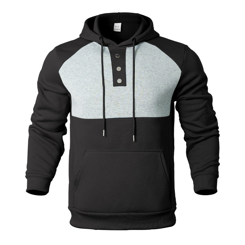 Herren Kapuzensweater mit modernem Henley-Ausschnitt und kontrastierenden Ärmeln EB