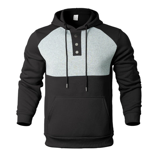 Herren Kapuzensweater mit modernem Henley-Ausschnitt und kontrastierenden Ärmeln EB