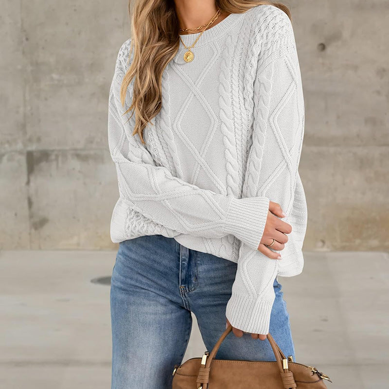 Damen Strickpullover mit aufwendigem Zopfmuster und lässigem Schnitt EB
