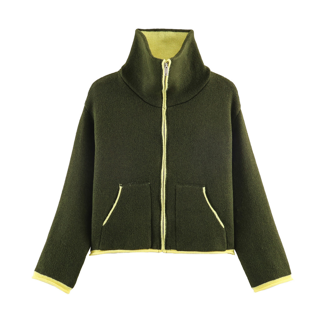 Damen nan kurze Fleecejacke mit hohem Stehkragen, durchgehendem Reißverschluss und aufgesetzten Taschen EB