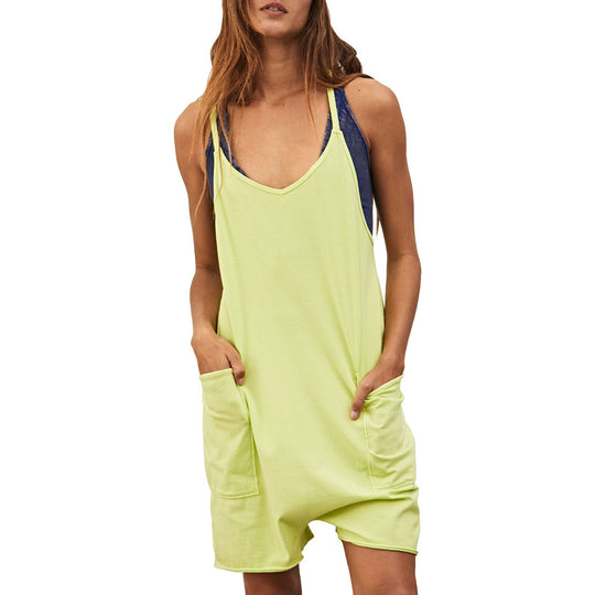 Damen komfortabler Overall mit tiefem Ausschnitt und praktischen Taschen EB