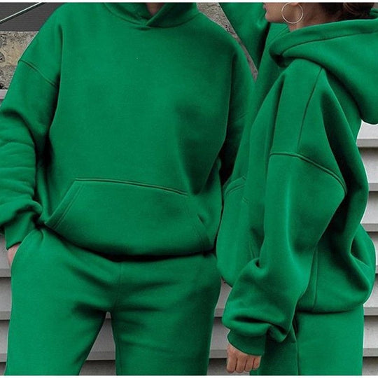 Unisex Oversize-Kapuzenpullover mit Kängurutasche und weiter Jogginghose aus French Terry EB