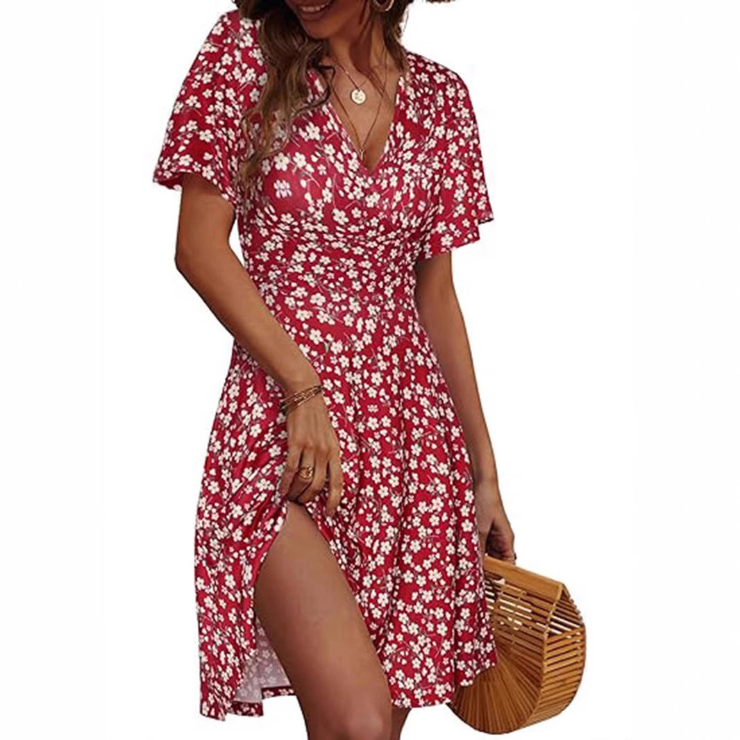 Damen Kurzarm Sommerkleid mit floralem Muster EB