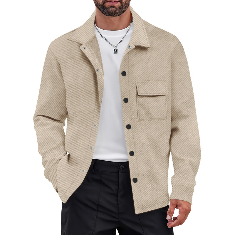 Herren nan strukturierte Overshirt-Jacke mit Kentkragen Druckknopfleiste und aufgesetzter Brusttasche EB