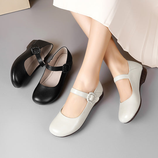 Damen Mary Jane Schuhe mit dekorativer Schnalle und komfortablem Blockabsatz EB