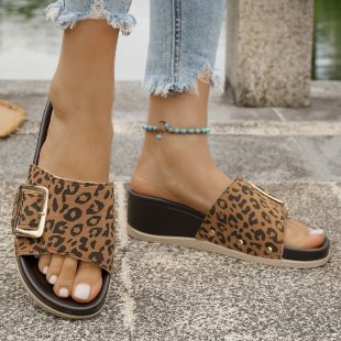 Damen Komfortable Wedge-Sandalen mit modischem Leopardenmuster EB