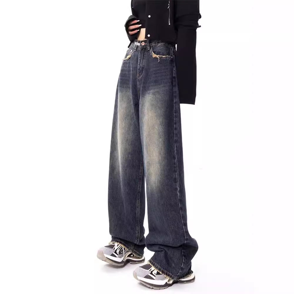 Damen weite Jeanshose mit hohem Bund EB