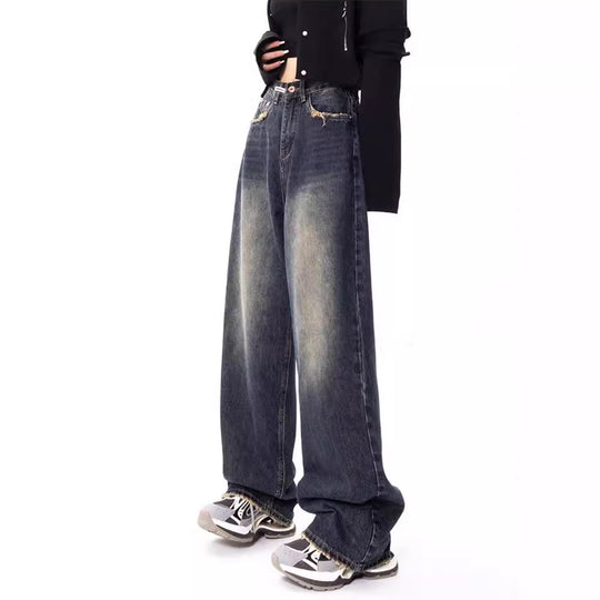 Damen weite Jeanshose mit hohem Bund EB
