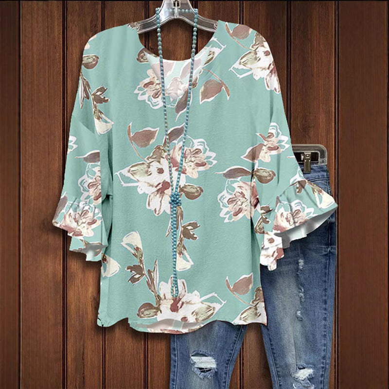 Damen Bluse mit floralem Muster und Rüschendetails EB