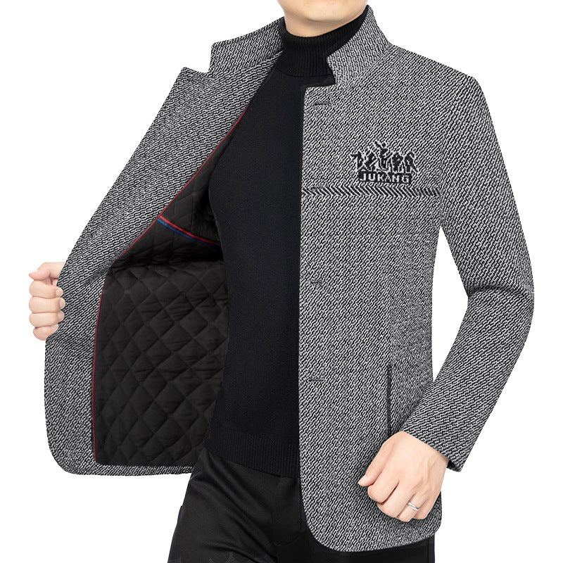 Herren Wollmantel mit Teddyfutter, Stehkragen und schmaler Silhouette EB