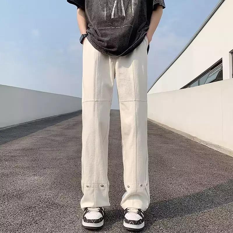 Herren lässige Double-Layer-Hose mit praktischen Druckknöpfen und weitem Bein EB
