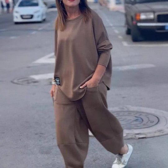 Damen lässiges Lounge-Set mit weiten Hosen und bequemem Oberteil EB