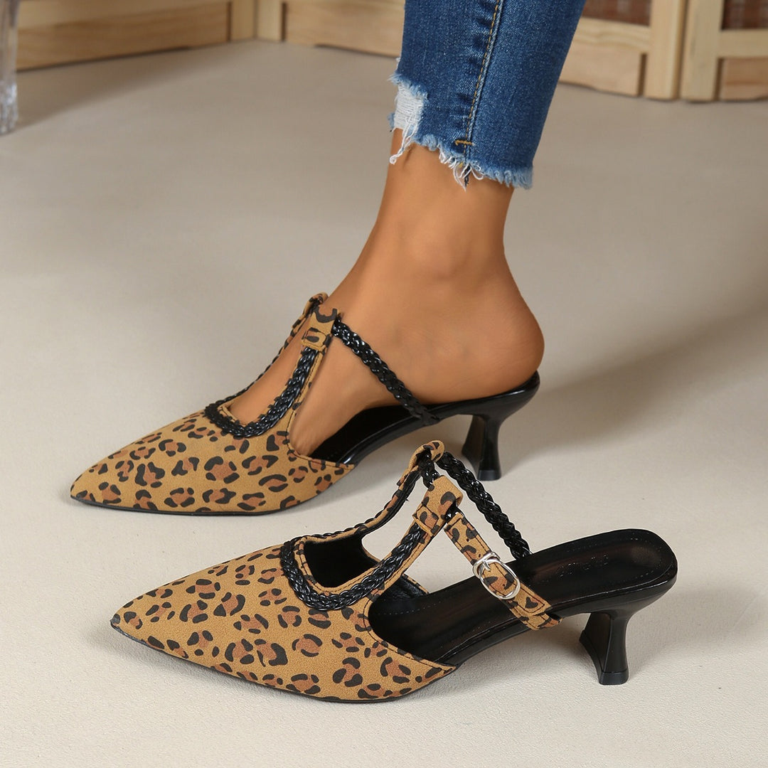 Damen elegante Slingback-Pumps mit Animal-Print und modischem Absatz EB