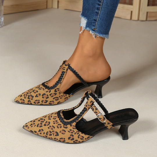 Damen elegante Slingback-Pumps mit Animal-Print und modischem Absatz EB