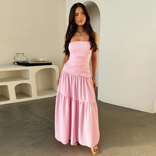 Damen romantisches Wickelkleid mit voluminösem Rock und gerafftem Oberteil EB