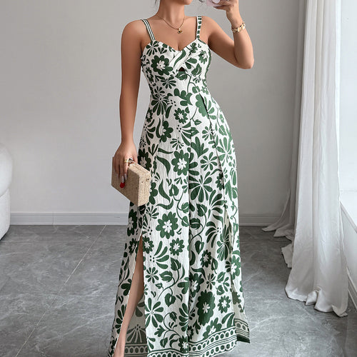 Damen Maxikleid mit tiefem Schlitz und floralem Muster EB