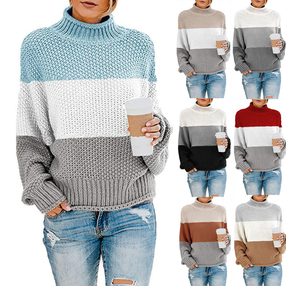 Damen nan grobstrick Rollkragenpullover mit Oversize-Schnitt und Blockstreifen-Optik EB