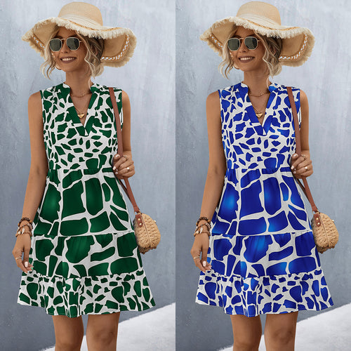Damen Sommerkleid mit V-Ausschnitt und voluminösem Rock EB