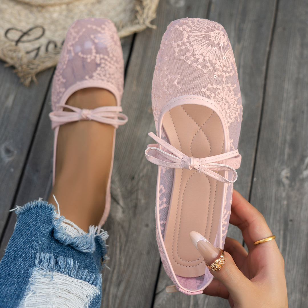 Damen elegante Spitzenschuhe mit floralem Gestaltung EB